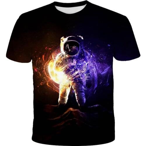 2021 New Summer Mens T-shirts Fashion Short-Sleeved 3DO Collar Casual Shirt Astronaut Print Mens XXS-6XL Oversized Shirt