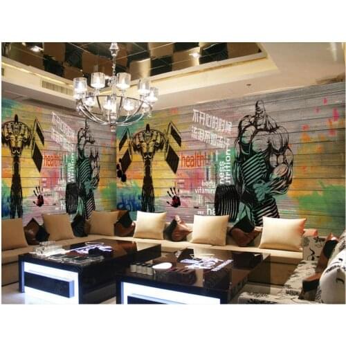 Custom wallpapers 3d murals wallpaper for walls 3 d Vintage wooden board graffiti sports fitness club image wall background wall