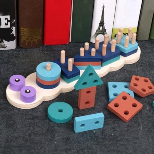 Montessori Educational Toys Shape Sorter Geometric Blocks Puzzle Stacking Matching Game for Kids Early Development