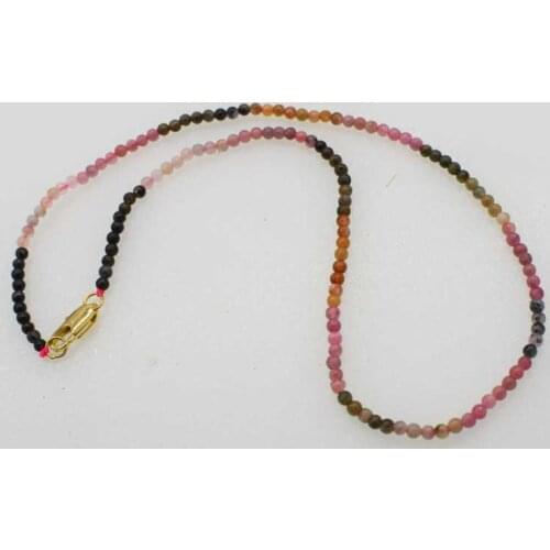 Wholesale multicolor Tourmaline 3-4mm round chocker necklace 16inch FPPJ nature beads