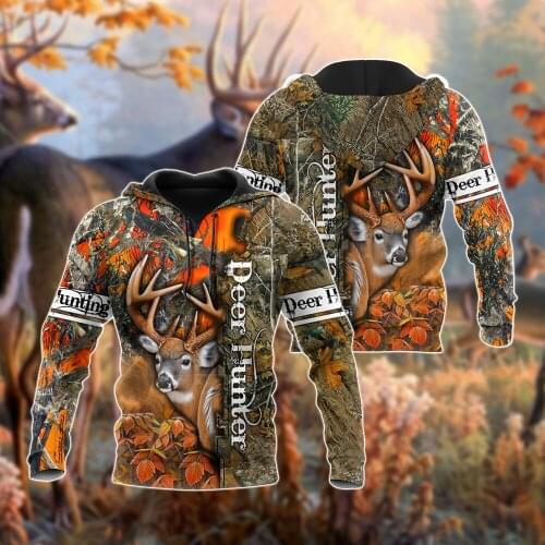Deer Hunter Orange Camo 3D All Over Printed Mens Autumn Hoodies Sweatshirt Unisex Streetwear Casual Zip Jacket Pullover KJ484