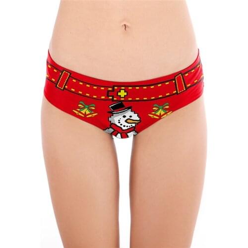 Sexy 3D Snowman Printed Christmas Panties for Women Cute Girls Xmas Holiday Red Christmas Tangas Underwear Plus Size