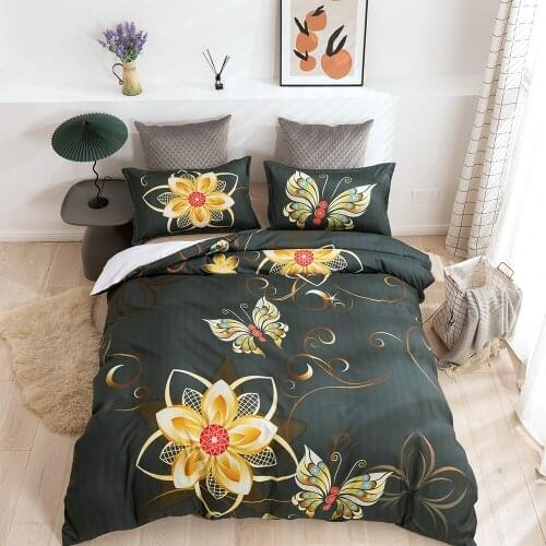 Butterfly Flower Printing Family Bedroom Duvet Cover (including Pillowcase) Single/double/double Bed 2/3PS Bedroom Set Queen Bed