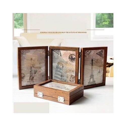 Tri-fold creative combination photo frame 6 inch 7 inch folding conjoined retro double-sided photo frame photo studio glass fram