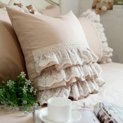Luxury khaki European embroidery cushion cover ruffle Lace skirt pillow covers beauty bedding decorative pillows throw pillows