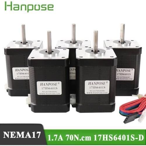 Free shipping 5pcs nema17 stepper motor 17HS6401S 60mm hybrid stepper motor 1.7A, 0.73NM, 60mm, 4-wire) stepper motor 3D printer