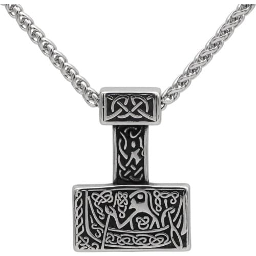 Nordic viking necklace for men Thor Hammer Mjolnir Ship viking amulet stainless stell pendant jewelry with valknut gift bag