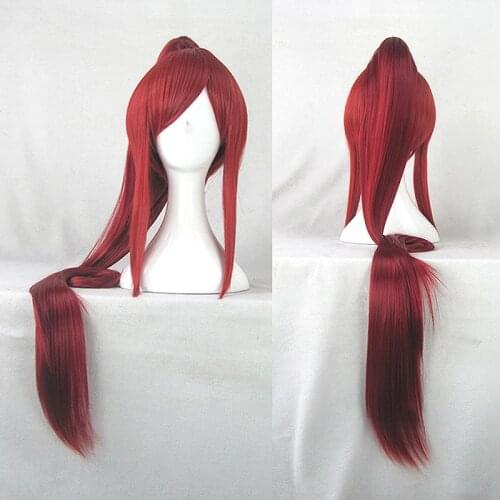 FAIRY TAIL Erza Scarlet 100CM Long Deep Red Cosplay Wig with ponytail +Wig Cap