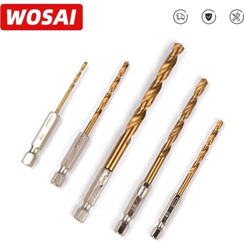 WOSAI 13pcs/Set HSS High Speed Steel 1/4 Hex Shank 1.5-6.5mm Drill BitTitanium Coated Drill Bit Set Electric Drill Bits