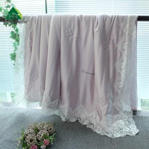 Light Purple Lace Thin Summer Quilt 100% Lyocell Tencel Fabric Air Condition Quilts Queen King Size Soft Adult Double Comforter