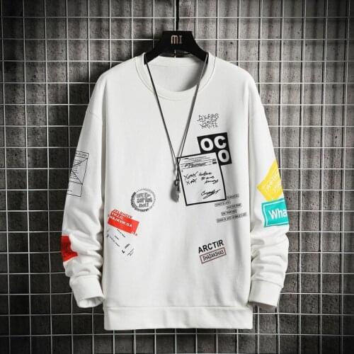 Hip Pop Men Round Neck Cotton Sweatshirt Letter Printed Cool Black White Pullover Hoodies Long Sleeve Casual 5XL Student Hoodies