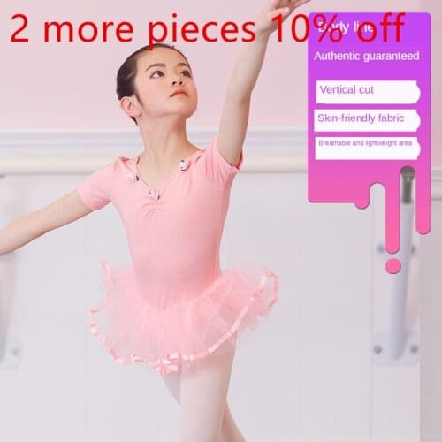 New Coming Long Short Sleeve Dance Tutu V Neck Leotard Goregette Pink Child Girl Training Ballet Ballerina Skirt Blouse Cotton