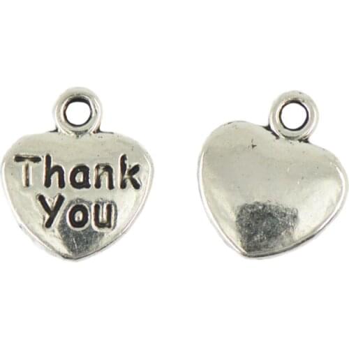 Pack of 50 Thank You Heart Charms Pendants DIY Necklaces Bracelets Earrings Making Label Tags Jewelry