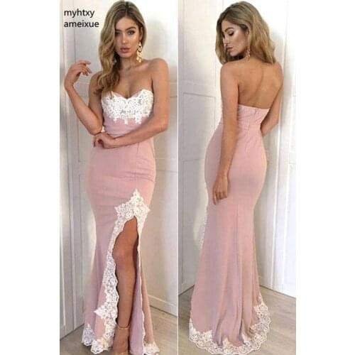 Simple Plus Size Evening Dresse Hot Sale Sweetheart Floor Length Side Split Prom Party Dresses Trumpet Sleeveless Custom Made