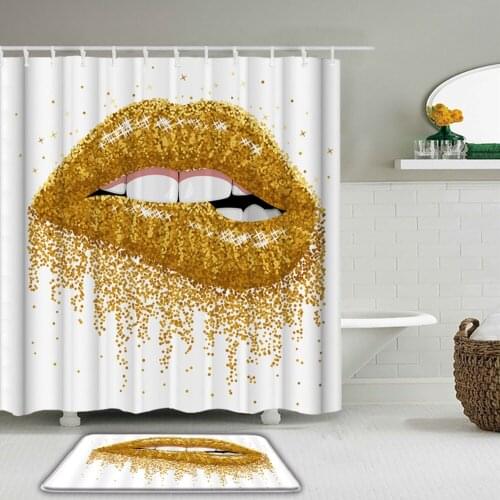 Red Lip Shower Curtains Waterproof Bathroom Curtain Toilet Mat Non-Slip Rug Set for Bathtub Decor Love Sexy Woman Shower Curtain