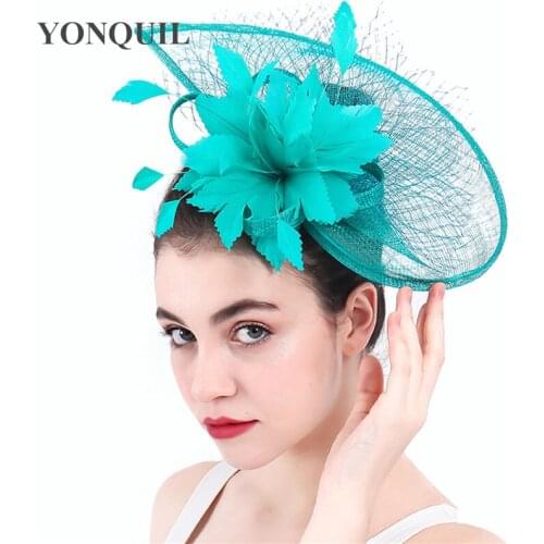 Classic Feather Flower Sinamay Hats Ladies Hair Fascinators Party Headwear Cocktail Hair Accessories Derby Headpieces SYF304