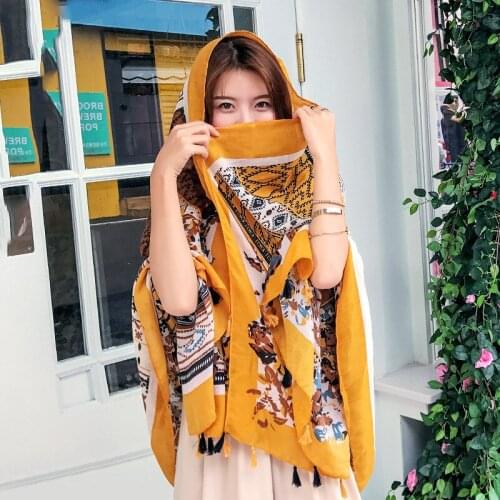 Women Summer Korean Version Ethnic Sunscreen Cotton Shawl Scarf Lady Thin Tourism Long Assessories Handker Neckerchief 180X10CM