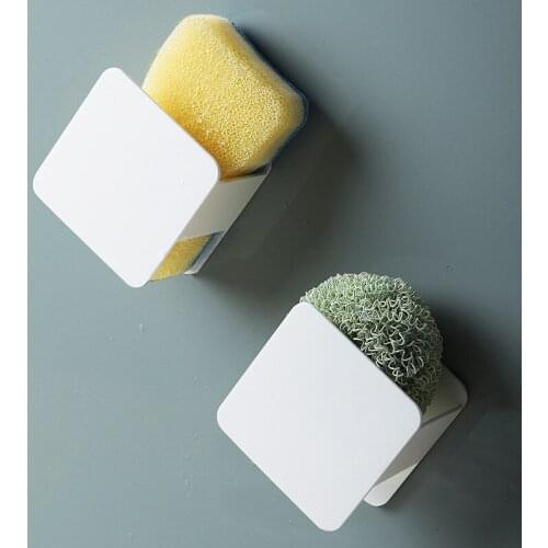 1PC White plastic Kitchen sink sponge rack self-adhesive wall-mounted scouring pad cleaning brush drain holder storage organizer