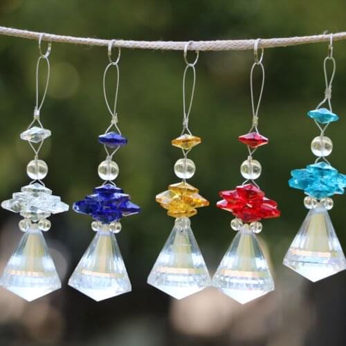 1pcs Chakra Crystal Suncatcher Hanging Drop Pendant Handmade Ornament Hanging Prisms Pendant Feng Shui Home Wedding Decor