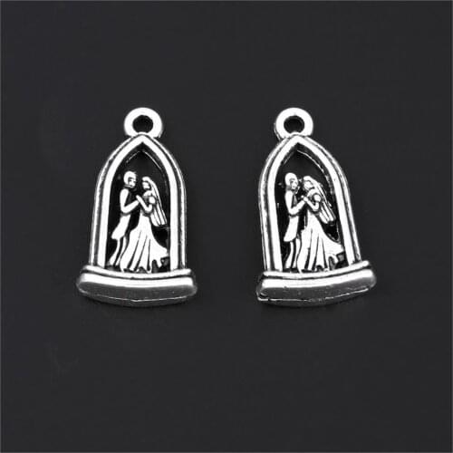10Pcs Silver Color Sweethearts Wedding Charms Lovers Party Gift Pendant Making Necklaces Diy Jewelry Supplies 23X14mm A3268