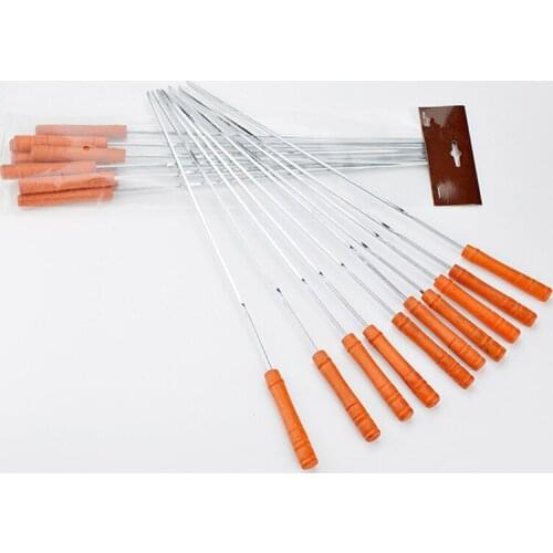 Hot sale Barbeque Skewers 10pcs x 16.5''/42cm Metal Meat Skewers w/ Wood Handle BBQ Kebab Sticker Barbecue Skewers for Kabob