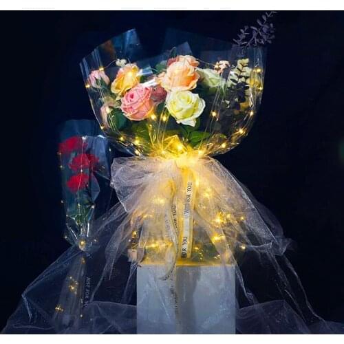 5Pcs/Set Creative Flower Wrapping Paper With Led Light Clear Cellophane Bouquet Packaging Film Arts Decorative Crafts Paper