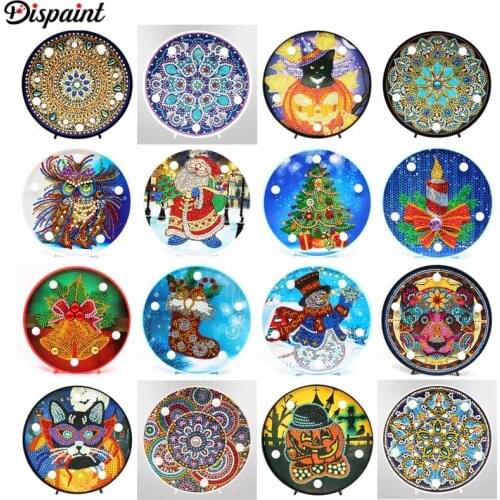 Dispaint Diamond Painting LED Lamp Light Mandala 5D Diamond Embroidery Landscape Rhinestones DIY Diamond Christmas Halloween