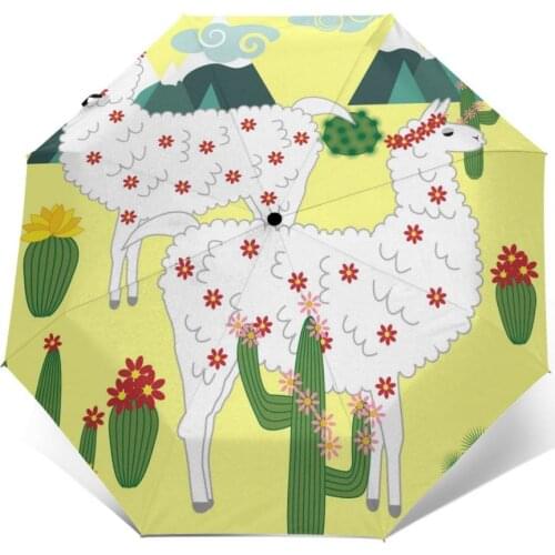 Automatic Umbrella Alpaca And Cactus three-fold umbrella women men rain umbrella
