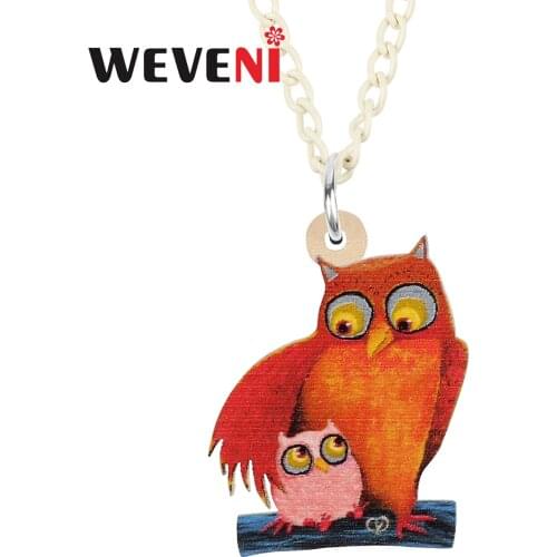 WEVENI Mothers Day Acrylic Cute Cartoon Big Eyes Owl Birds Necklace Pendant Fashion Chain Jewelry For Women Girls Charms Gifts