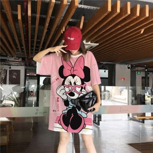 Disney T-Shirt Chic Fashion Minnie Mouse Cartoon Short Sleeve Tee Tops Women T-Shirt Summer O-Neck Pullover Female Loose Clothes