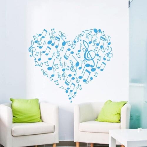 Art Vinyl Sticker Heart Musical Notes Music Studio Wall decal Treble Clef Home Decor Bedroom Bathroom Dorm Wall Sticker M-114