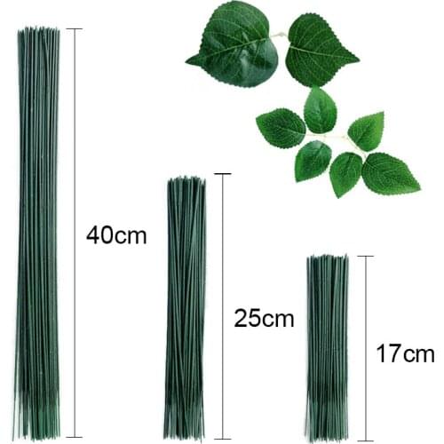 10pcs/lot 17/25/40cm Artificial Green Flower Stem DIY Floral Material Handmade Wire Stem Accessoies for Wedding Home Decoration