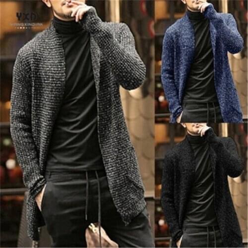 Winter Turn Down Collar Long Cardigan Men Casual Solid Warm Long Sleeve Sweater Men Slim Fit Homme Turtleneck Knitwear Male
