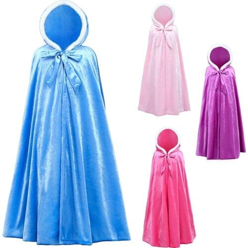 Girls Elsa Cinderella Hooded Cloak Dress Snow Queen Matching Princess Dress Children Cape Carnival Party Accessory Mantle Dress