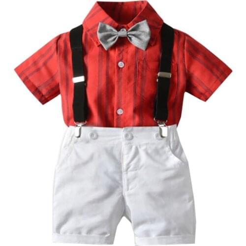 Summer Baby Boy clothing Set Childrens clothing 2pcs Short Sleeve T-shirt + Suspenders Gentleman Suit Kids Party Clothes