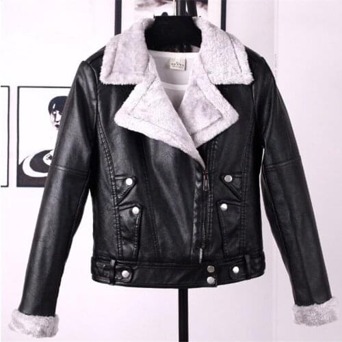 Zoulv 2021 Autumn Winter Ladies Slim Short Motorcyle Biker Jacket Basic Warm Plush Outerwear Leather Jacket Women Faux Fur Coat