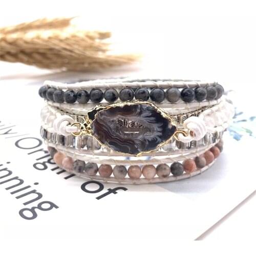 Hot Sale 1Pcs New Hand String Turquoises Braid Leather Bracelet Bohemian Creative Multilayer Hand Ornaments Drop Shipping