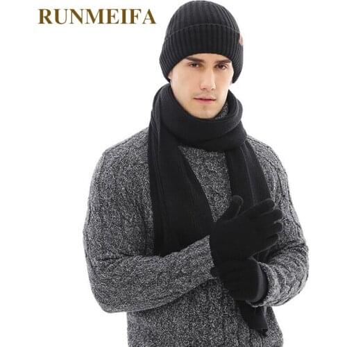 2018 New arrival Fall Winter Warmer for Mens Pure Color Hat&scarf&Touchscreen gloves Gifts in stock