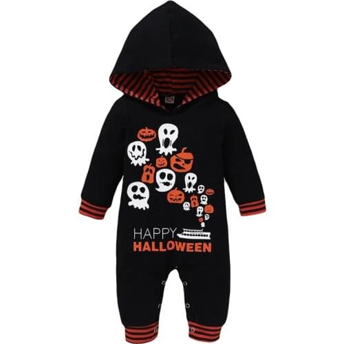 2021 New Baby Romper Halloween Costume Pumpkin Print Infant Pullover Cartoon Outfits Autumn Winter Warm Newborn Kids Clothes