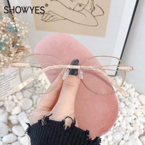 Simplicity Oversized Round Rimless Glasses Women Eye Glasses Myopia Prescription Frameless Eyeglasses Inlay Gold Powder 859