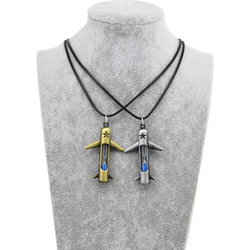 Original New Novelty Vintage Hourglass Plane Mens Pendant Necklace Retro Gold Leather Chain Choker Necklace Women Jewelry Gift