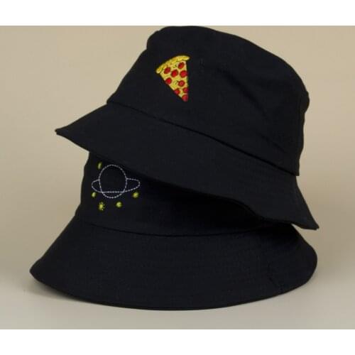 Womens Mens Black Bucket Hat Fruit Pattern Unisex Summer Autumn Panama Bob Cap Outdoor Street Sun Hats