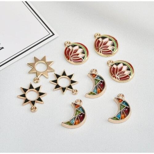 Diy jewelry making 30pcs/lot color sun/moon shape alloy floating locket earring/necklace charms keychain pendants accessory
