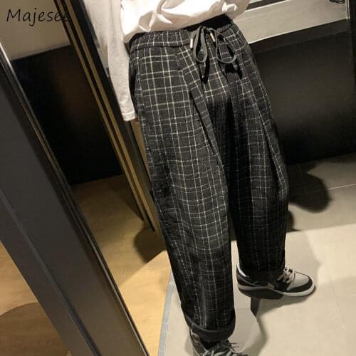 Casual Pants Women Wide-leg Plaid Loose Slim Korean Style Students Leisure All-match Fashion Simple Cool Harajuku Vintage Tender