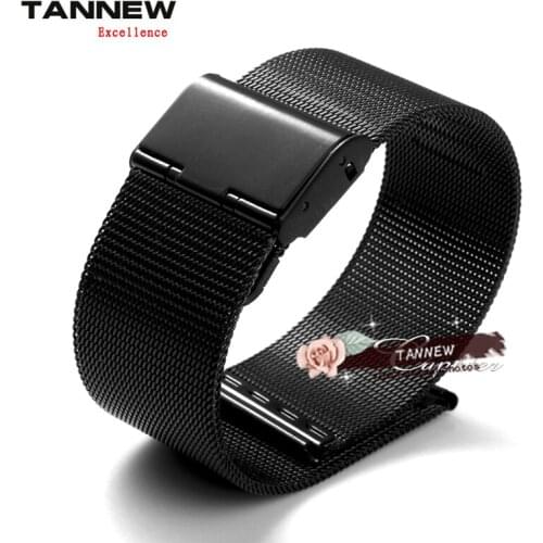 Milan stainsteel watchband for brand wristband 8mm 10mm 12mm 14mm 16mm 18mm 20mm 22mm 24mm black stainless steel strap thin belt