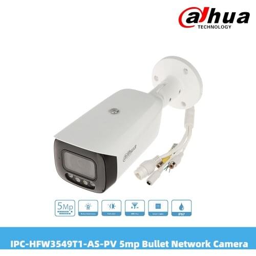 Dahua IPC-HFW3549T1-AS-PV 5MP Full-Color Active Deterrence Fixed-Focal Bullet WizSense Network Camera Built-in MIC