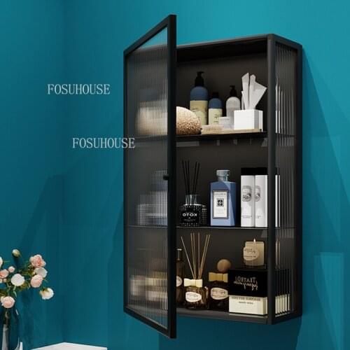 Nordic Bathroom Shelves Glass Bathroom Furniture Wall Cabinet Designer Wrought Iron Storage for Bedroom Simple Wall Shelf
