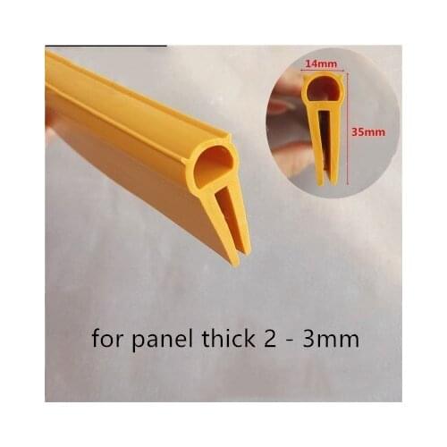 Silicone Rubber Pipe U Strip for 2 - 3mm thick Glass Metal Wood Panel Edge Encloser Shield 35 x 14mm 1m Golden Yellow