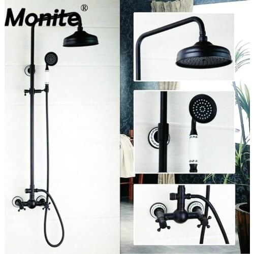 Bathroom 50264 Luxury Oil Rubbed Bronze 8" Rainfall Shower Head Wall Mount+Heldhead Shower Faucet Set Bathtub Mixer Tap Torneira