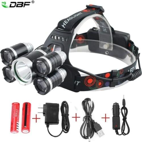 DBF 13000LM High Power Headlight LED Headlamp T6 4*Q5 5 Chip Head Lamp Flashlight Torch Lanterna Head Light for Biking Camping